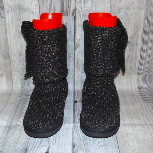 UGG Classic Cardy Black/Gold Knit/Sheepskin(Footbeds) Boots Womens Size 7 - Picture 5 of 9